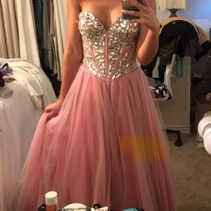 SHERRI HILL Pink Glenda Sweetheart Mirror Cut Glass Prom Ball Gown Dress Size 0